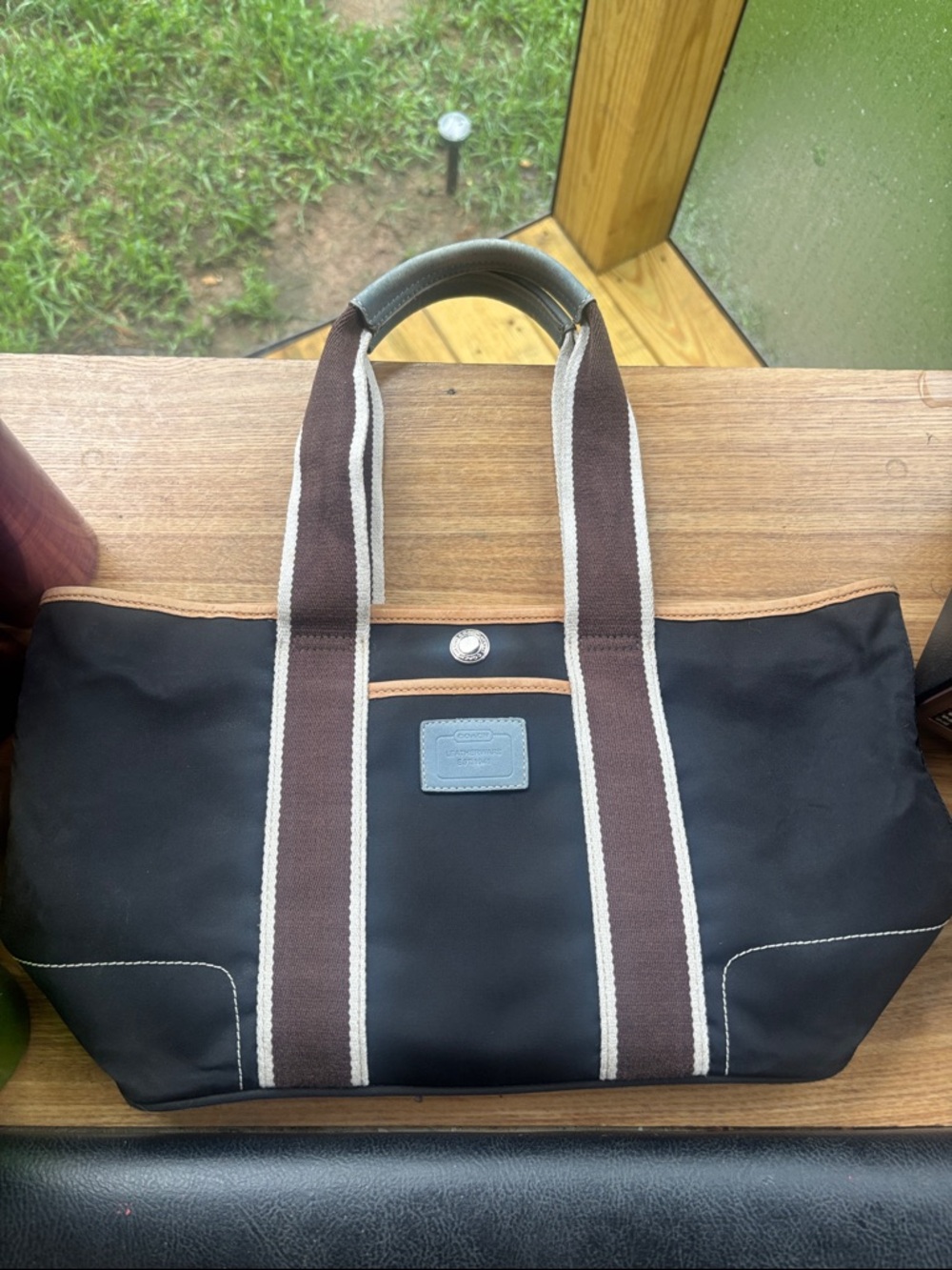 Coach hamptons small Black and Brown Canvas Tote Bag